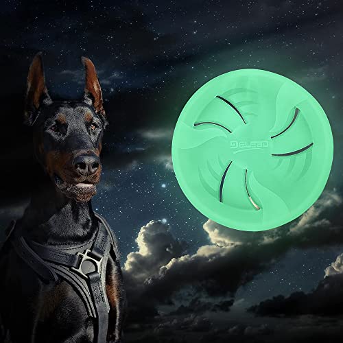 Glow-in-The-Dark Flying Discs, Interactive Dog Flyer Toys, Soft Lightweight Dog Catch and Fetch Toys, Floats in Water & Safe on Teeth, 9 inch (Large, Glow) - color: Glow, size: Large