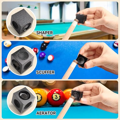 GSE Games & Sports Expert Billiard Pool Cue Tip Tool, Stick Scuffer/Shaper/Aerator/Joint Protector Tool, Billiard Accessories - style: Black 5-in-1 Cube Tool