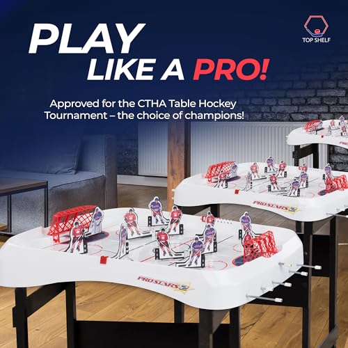 TOP SHELF Pro Stars: Ultimate Table Hockey Game - 28" x 14" Arcade Thrills for Adults & Family - Realistic Bubble Dome Rod - Official CTHA Tournament Quality - All-in-One Ice Hockey Fun