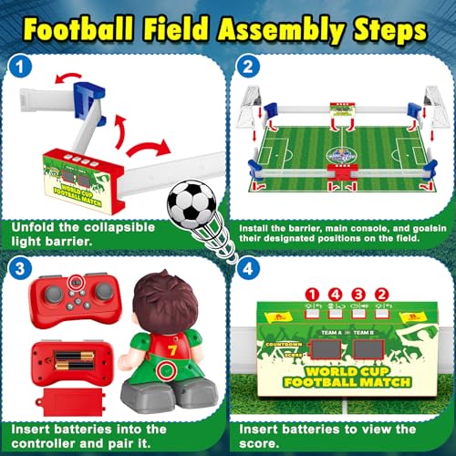 Cokzer Remote Control Soccer Games, Foosball Table Game for Kids with 4 Remotes, 3 Balls, LED Scoreboard, Lights & Sound, Rechargeable RC Soccer Board Game for 1-4 Players Ages 6+