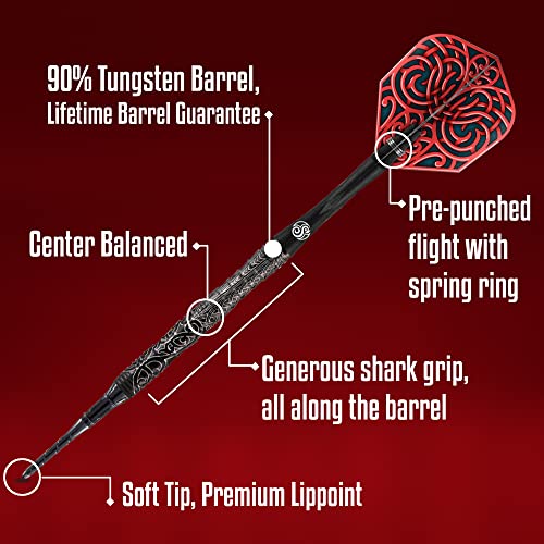 Shot! Darts Soft Tip, Warrior Kapene (18g/20g), 90% Tungsten Barrels, Center Balanced for Maximum Aerodynamics Handcrafted Professional Dart Set and Flights Made in New Zealand, Plastic Tip Bar Darts