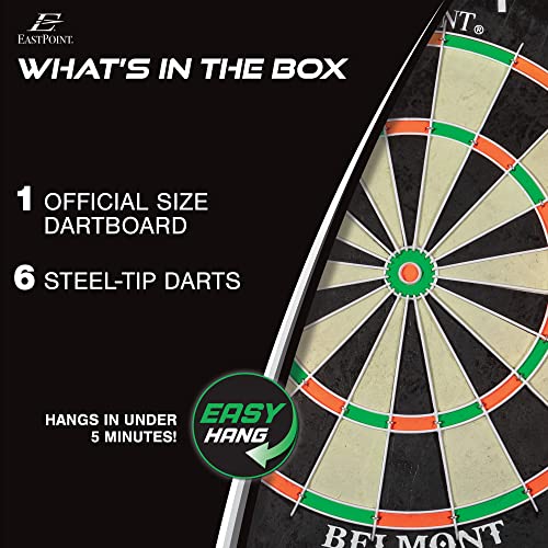 EastPoint Blacklight Dart Board - 18" Bristle Sisal 6 Steel Tip Darts - Glow Ring & Flights for Man Cave Accessories - Staple-Free Bullseye for Bar Games - Self-Healing Sisal - Indoor Games for Adults