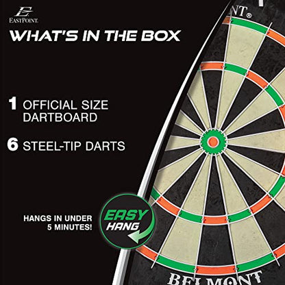 EastPoint Blacklight Dart Board - 18" Bristle Sisal 6 Steel Tip Darts - Glow Ring & Flights for Man Cave Accessories - Staple-Free Bullseye for Bar Games - Self-Healing Sisal - Indoor Games for Adults
