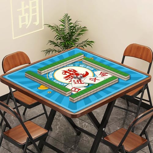 Mahjong Mat, Non-Slip Noise Reducing Game Mat, 31.5 Inch Mahjong Table Mat,Mahjong Mat with Cloth Bag and Carton Storage,Suitable for Mahjong, Dominoes, Solitaire and Other Games. (Rich-Blue) - color: Rich-blue