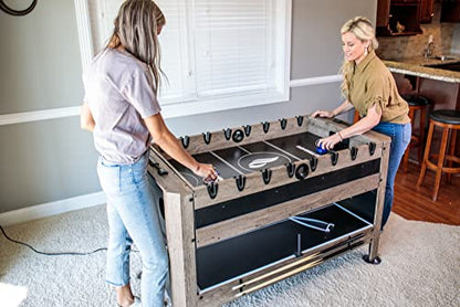 Triumph 56" 4-in-1 Swivel Multi-Game Table - Air Hockey, Billiards, Foosball, Ping Pong - Rustic Wood Grain Finish