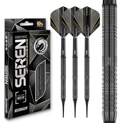 RED DRAGON Darts – Seren Onyx Series - 90% Tungsten Professional Soft tip Darts Set with Dart Flights and Dart Shafts (Stems) - Available in Four Styles - style: Seren 1