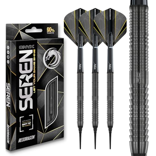 RED DRAGON Darts – Seren Onyx Series - 90% Tungsten Professional Soft tip Darts Set with Dart Flights and Dart Shafts (Stems) - Available in Four Styles - style: Seren 1