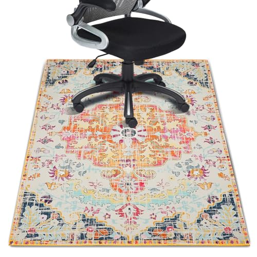 Office Chair Mat for Hardwood Floor 36"X 48" Heavy Duty Desk Chair Rug for Under Gaming Rolling Chairs Computer Decor Protect Mats Low Pile Non-Slip Rubber for Carpet & Tile Floor-Retro Classic Boho - color: Light Brown, size: 36"X 48"
