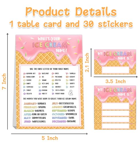 What's Your Ice Cream Name, Ice Cream Decorations for Birthday Party, 30PCS Sticker Name Cards for Birthday Party Supply - style: Icecream