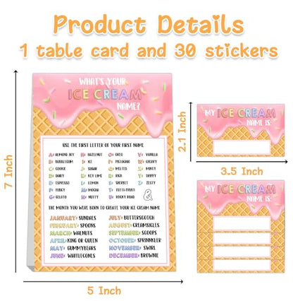What's Your Ice Cream Name, Ice Cream Decorations for Birthday Party, 30PCS Sticker Name Cards for Birthday Party Supply - style: Icecream