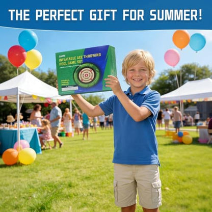 Inflatable Dart Board Pool Toys Games, Pool Toys for Kids Ages 8-12, Axe Throwing Game with 4 Soft EVA Axes, Summer Swimming Pool Games Water Toy Pool Party Games for Teens Adults Family