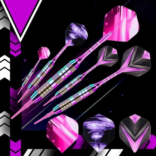 Soft Tip Darts Set - Darts Plastic Tip Sets, 3Pack Professional Plastic Tips Dart with Extra 12 Soft Tips and 6 Replace Dart Leaf for Beginners & Pro Players - color: Purple
