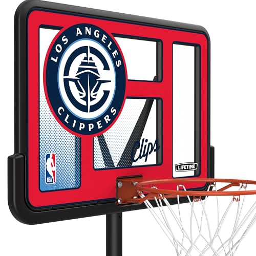 Lifetime NBA Los Angeles Clippers Portable Basketball Hoop, Adjustable Height 7.5-10 Ft, 44 Inch Shatterproof Fusion Backboard, Base with Wheels - color: Los Angeles Clippers