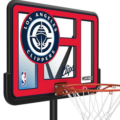 Lifetime NBA Los Angeles Clippers Portable Basketball Hoop, Adjustable Height 7.5-10 Ft, 44 Inch Shatterproof Fusion Backboard, Base with Wheels - color: Los Angeles Clippers