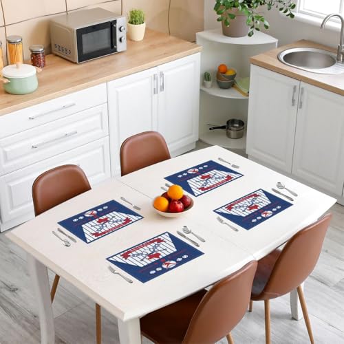 Erosebridal Baseball Place Mats Set of 4,Baseball City Table Mats Texas Placemats, Sports Player Game Place Mat, Oil Proof Washable - color: Blue Red, Texas