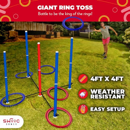 Swooc Games - King Toss™ | Giant Ring Toss Game for Kids and Adults (4ft x 4ft) | Weatherproof Giant Outdoor Games for Adults and Family | Backyard Activities | Outside Yard & Lawn Game | Beach Fun