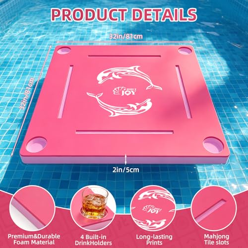 Floating Mahjong Table for Pool, No Assembly EVA Water Game Table Tray, Portable Swimming Pool Hot Tub Floating Board Game Table for Adults, Card Poker Domino Mahjong Game Summer Party Supplies - color: Pink