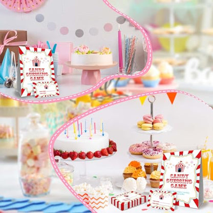 Carnival Guess How Many Baby Shower Game, Circus Theme Party Decorations, Carnival Birthday Party Decorations, Guess How Many Candies, Birthday Party Game & Activities 50 Cards and Sign - size: circus