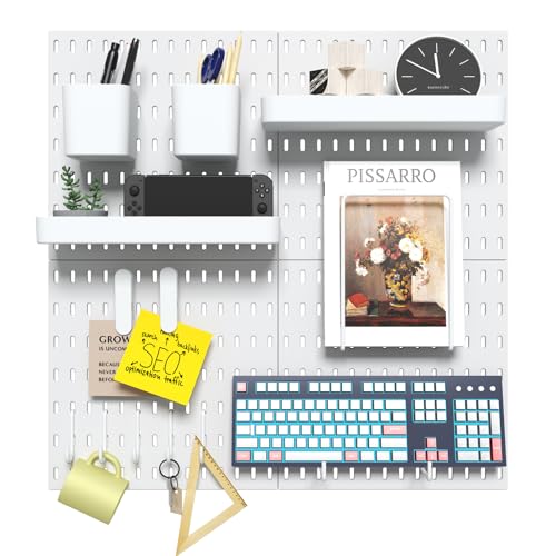 Pegboard Combination Kit, 4 Peg Boards White Pegboard for Walls, Office Wall Organizer, Gaming Room Wall, Nursery Storage, 22"x22" - color: White