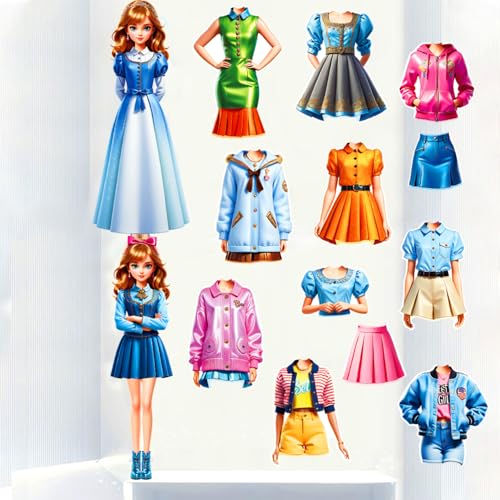Magnetic Dress Up Paper Doll,Magnet Princess Dress Up Dolls for Girls Ages 4-7 Kids,Travel Activities Road Trip Car Ride Interactive Learning Created Imagine Set Birthday Gift (J Set) - color: J Set