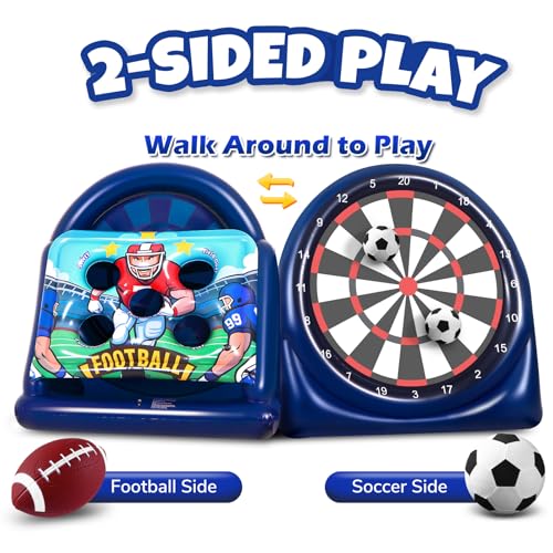 6FT Giant Football Toss & Soccer Dart Board Game, Inflatable 2-Sided Outdoor Yard Game with Pump, Backyard Carnival Party Game for Family