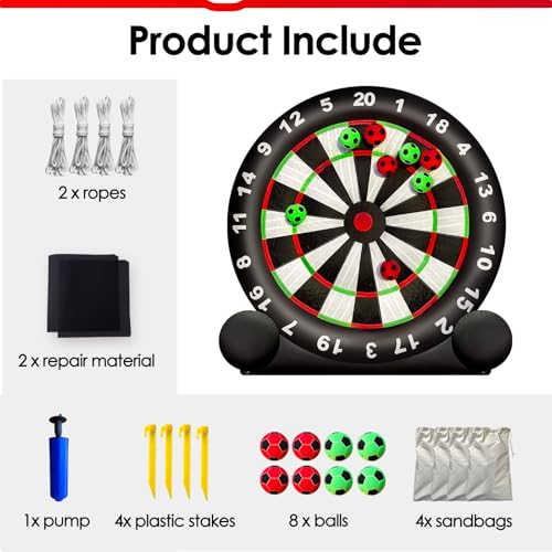 Inflatable Soccer Dart Board Giant Outdoor Soccer Dart Board with UL Blower, Portable Blow Up Games for Gym Camp Yard Sport Game(Black)