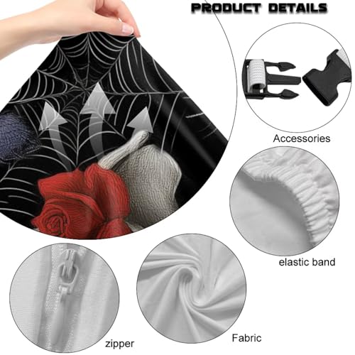 Skeleton Rose Print Gaming Chair Covers Slipcovers Spider Web Print Gamer Desk Chair Cover with 2 Armrest Covers Fits Most Office/PC Chairs & Racing Style Seats, Home Decor - color: Black - Skeleton Rose Spider Web