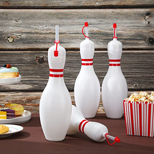 Funtery 12 Set Bowling Lovers Gifts for Men Women 25 oz Reusable Bowling Pin Plastic Water Bottles with Straws and Lids Sports Fans