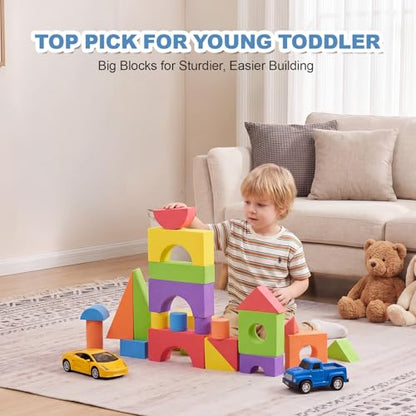 Large Building Foam Blocks for Toddlers, EVA Stacking Foam Building Blocks Toy Set, Non-Toxic, Washable, Early Learning Construction Toys & Gifts for Kids Boys & Girls (Blue, Pieces, 30)