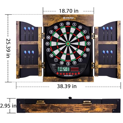 WIN.MAX Electronic Dart Board Soft Tip Dartboard Set LED Displays 3 Languges with Cabinet - style: brown