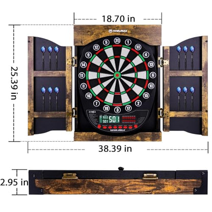 WIN.MAX Electronic Dart Board Soft Tip Dartboard Set LED Displays 3 Languges with Cabinet - style: brown