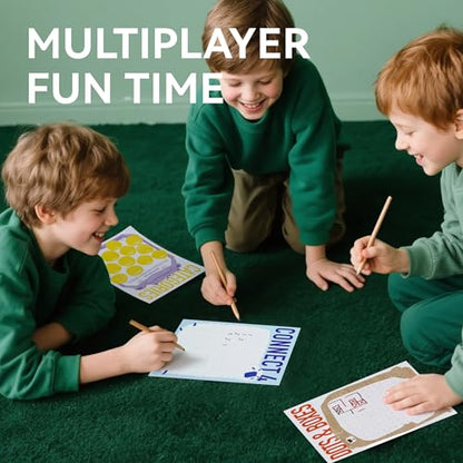 Dotimo Travel Games for Kids Ages 3+, 90-Page Activity Book with Hangman & 5 Classic Games, Screen-Free Road Trip Essentials, 6"x9" Tear-Out Sheets