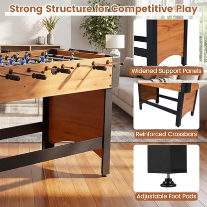 Goplus Foosball Table, 47" Competition Full Size Soccer Game Table with 22 Players, 2 Balls, Home Arcade Football Table Set for Adults, Family Nights, Game Rooms, Parties - color: Natural