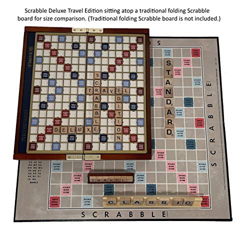 Scrabble Deluxe Travel Edition by WS Game Company | Compact Travel Game Set | Wooden Case with Hidden Storage, Raised Letter Tile Grid, and Magnetic Closure | Scrabble Board Game for 2-4 Players