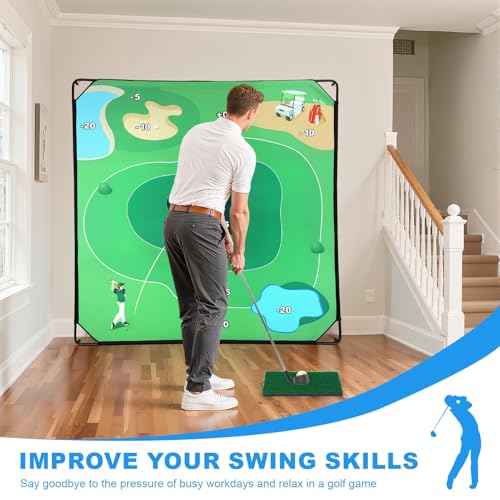 70"x70" Sticky Golf Chipping Game with Hitting Mat & 20 Balls, Portable Backyard Golf Practice Set for Adults & Family, Indoor Outdoor Training & Fun