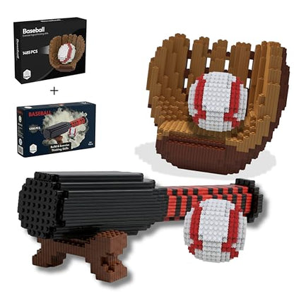 Baseball 3D Building Block Set - Ball - Gloves - Bat - Educational Toy - Perfect for Ages 14 Years and Above - Challenging, Creative Fun and Skill-Building - 3D Instruction (1485 PCS)