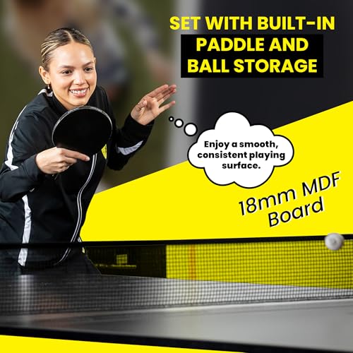Killerspin MyT 415X Mega, Ping Pong Table, Foldable Table for Table Tennis, Portable Ping Pong Table Set with Built-in Paddle and Ball Storage, 18 mm MDF Board Pingpongball Table - color: Graphite