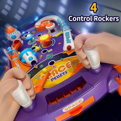 Tabletop Pinball Machine - Space Mini Arcade Game with Sound & Light, Pull-Back Launcher, Flippers, Carry Handle, Suction Cup Feet, Games for Kids Ages 3+ - style: Space (Lights & Sounds)