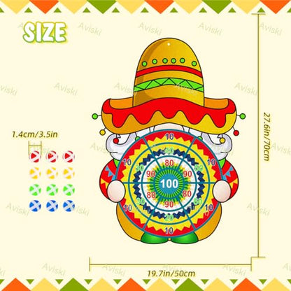 Cinco de Mayo Dart Board Set, Mexican Gnome Party Board with 12 Stick Balls, Hook, Kids Mexico Party Indoor Outdoor Games, Mexican Birthday Party Suppiles for Boys/Girls/Adults Fun