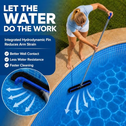 17.5" Pool Brush Head, Curved Swimming Pool Cleaning Brush with Reinforced Aluminum Back & Nylon Bristles, Heavy Duty Scrubber for Pool Walls Tiles Floors, Blue - color: Blue