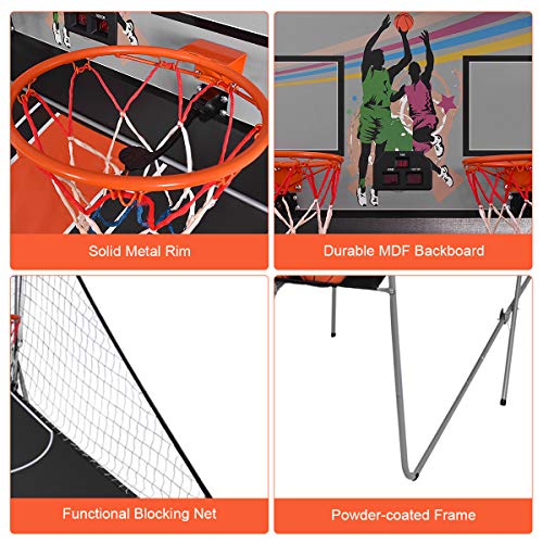 GYMAX Arcade Basketball Game Indoor Foldable with 8 Game Modes, Arcade Sound, 4 Balls and Inflation Pump, Electronic Basketball Games for All Ages Home - color: Silver