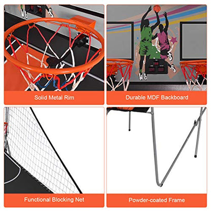 GYMAX Arcade Basketball Game Indoor Foldable with 8 Game Modes, Arcade Sound, 4 Balls and Inflation Pump, Electronic Basketball Games for All Ages Home - color: Silver