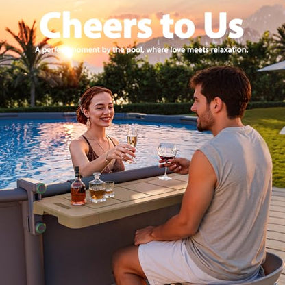 POOLHACKER Poolside Bar, [Original] Swim Up Bar Exclusively for Above-Ground Round Pools. Patio Poolside Table Smart Fold Easy Maintenance, Weather Resistant Stable Tabletop (Amber Brown) - color: Amber Brown