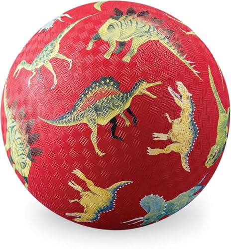 Crocodile Creek Playground Ball - Durable Rubber Ball for Kids Ages 3 and Up - Bouncy Inflatable Ball for Kickball, Indoor Games, and Outdoor Sports - PVC-Free - color: Dinosaurs, size: 5 Inch