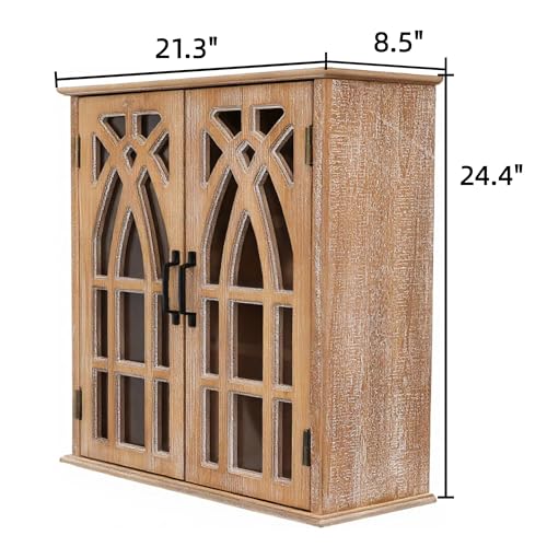 LKTART Solid Wood Wall Mounted Cabinet,Hanging Kitchen Storage Cabinet | Farmhouse Wall Mounted Wood Storage Cabinet;Window Pane Glass Door;Adjustable Shelves;Kitchen;Bathroom;Dining Room;Natural - color: Natural