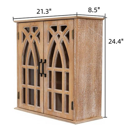 LKTART Solid Wood Wall Mounted Cabinet,Hanging Kitchen Storage Cabinet | Farmhouse Wall Mounted Wood Storage Cabinet;Window Pane Glass Door;Adjustable Shelves;Kitchen;Bathroom;Dining Room;Natural - color: Natural