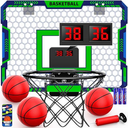 Indoor Basketball Hoop for Kids, Over The Door Mini Basketball Hoop with Scoring & Countdown, Remote Control, 3 Balls & Sound Effects, Birthday & Christmas Toys Gifts for 4-12 Year Old Girls Boys