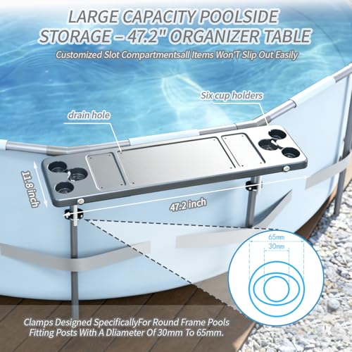Poolside Bar, 47.2"×11.8" Poolside Bar Table with 6 Cup Holders, Folding Above Ground Pool Bar, Portable Swim Up Bar, Frame Above Ground Round Swimming Pools Accessories(Includes Storage Bag) - color: Dark Gray Pool Bar