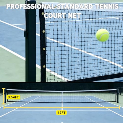 Professional Tennis Net 42ft x 3.5ft – Single Layer, 2.5mm Twisted PE, 4.5cm Mesh, UV/Waterproof, 6mm Steel Cable – Complete Kit for Court, Backyard or Driveway