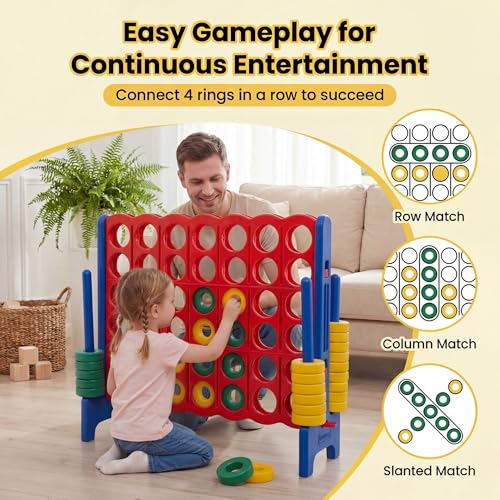 HONEY JOY Giant 4-in-a-Row, Jumbo 4-to-Score Giant Game Set with 42 Rings & Quick-Release Slider for Kids and Adults, Indoor/Outdoor Large Connect Game for Living Room, Backyard, Lawn